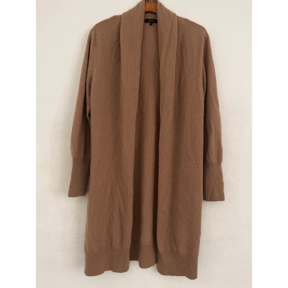 Quince Cardigan Sweater Women L Brown 100% Cashmere Duster Open Front Longline